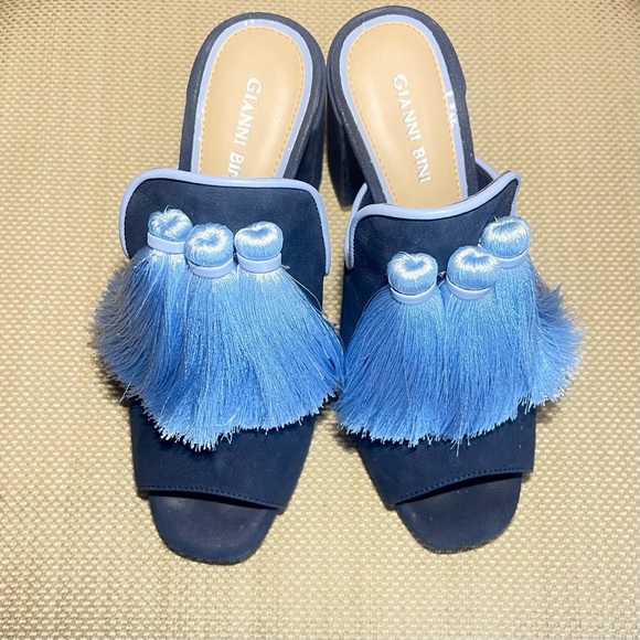 Gianni Bini Shoes - Blue Two Tone Leather Gianni Bini Fringe Mini Heel